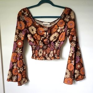 ROMWE floral long sleeve crop top